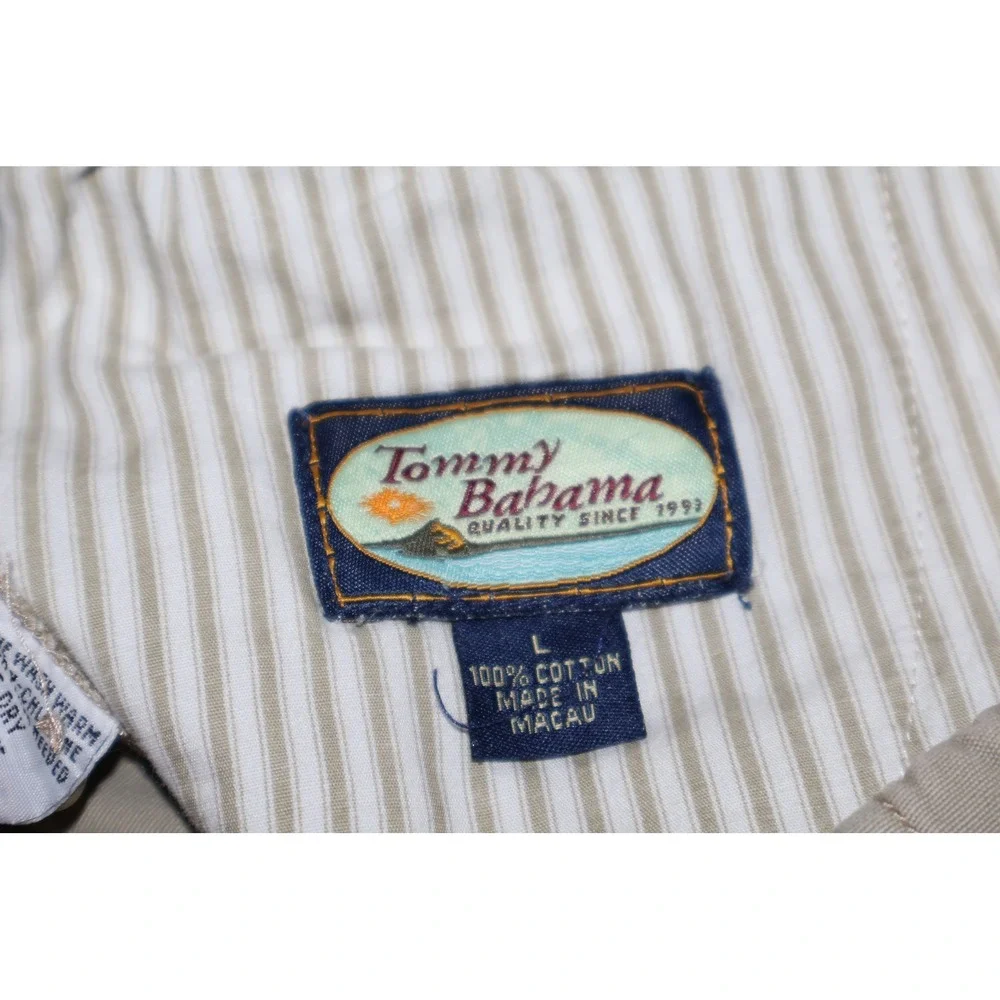 Tommy Bahama Cargo Shorts Mens Large Khaki Tan Cotton Drawstring Elastic Waist